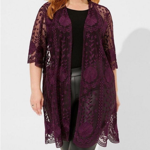 torrid Tops - Torrid crochet kimono winterberry 3/4 NWT